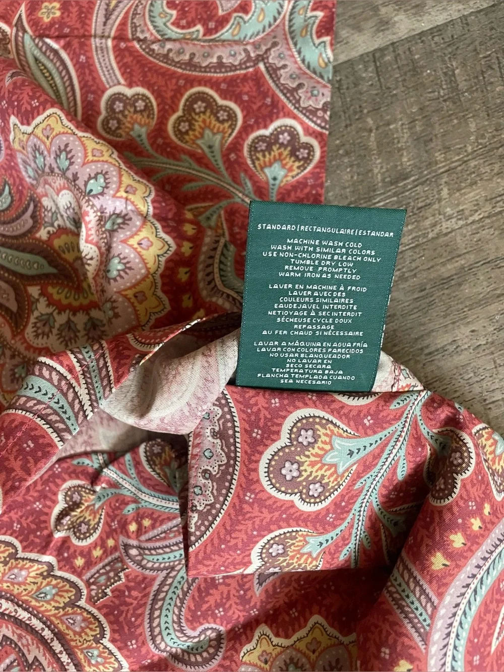 Ralph Lauren Pirouette Bohemian Red Paisley Pillow Sham Cotton Standard Sz